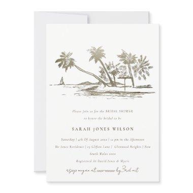 Tropical Beach Palm Tree Sketch Bridal Shower Invitations