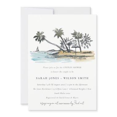 Tropical Beach Palm Tree Sketch Couples Shower