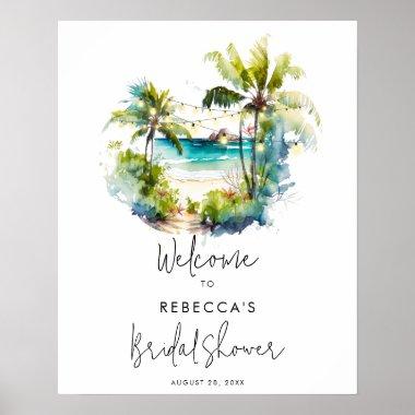 tropical beach palms bridal shower poster