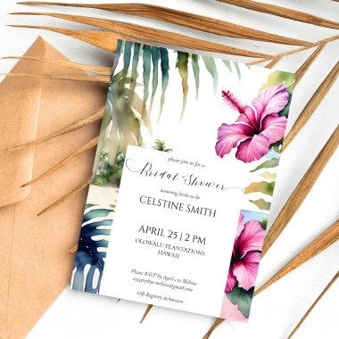 Tropical beach palms hibiscus bridal shower Invitations