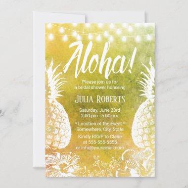 Tropical Beach Pineapple Watercolor Bridal Shower Invitations