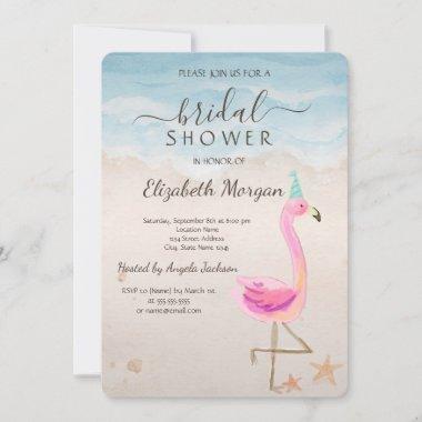 Tropical Beach Pink Flamingos Bridal Shower Invitations