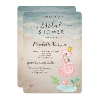 Tropical Beach Pink Flamingos Invitations