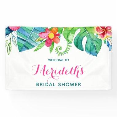 Tropical Beach Pink Teal Floral Bridal Shower Banner
