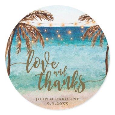 tropical beach scene love and thanks favor sticker