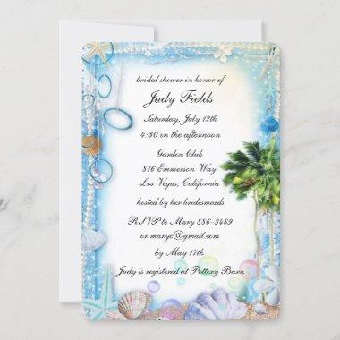 Tropical Beach Seashell Wedding Bridal Shower Invitations