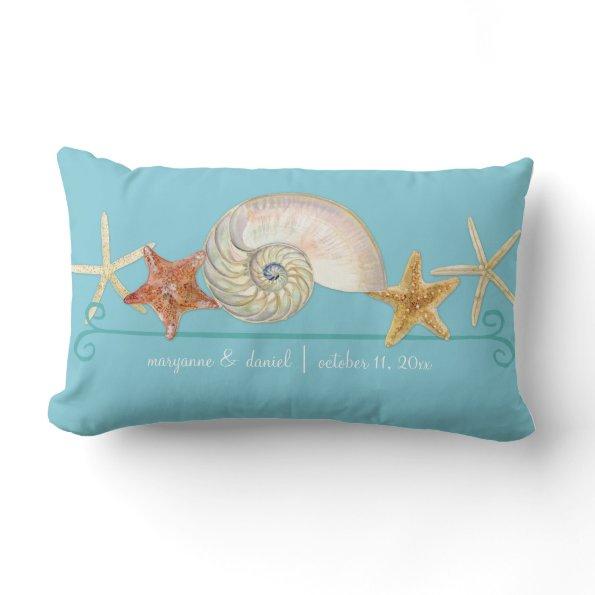 Tropical Beach Shells Starfish Nautilus Summer Lumbar Pillow