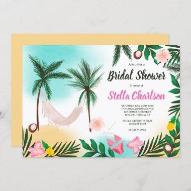 Tropical beach summer watercolor bridal shower Invitations