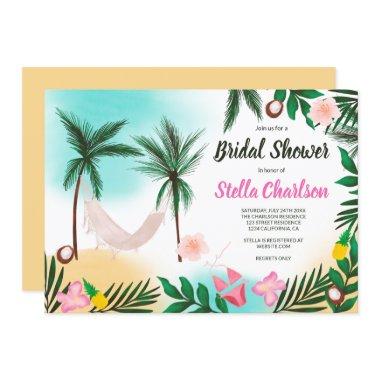 Tropical beach summer watercolor bridal shower Invitations