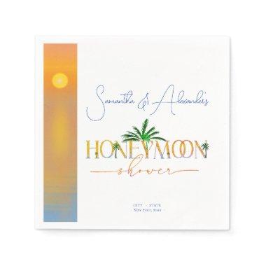 Tropical Beach Sunset Honeymoon Fund Couple Shower Napkins