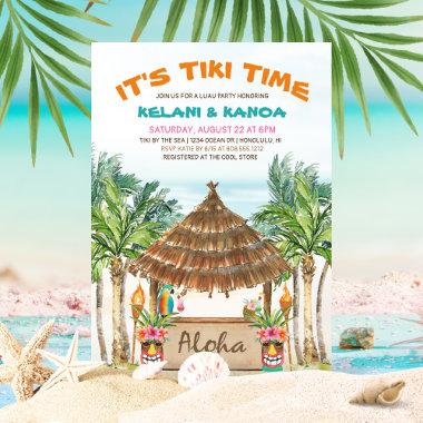 Tropical Beach Tiki Luau Couples Shower Invitations