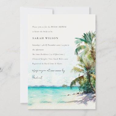 Tropical Beach Watercolor Palm Tree Bridal Shower Invitations