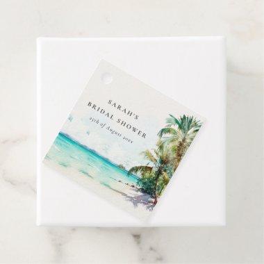 Tropical Beach Watercolor Palm Trees Bridal Shower Favor Tags