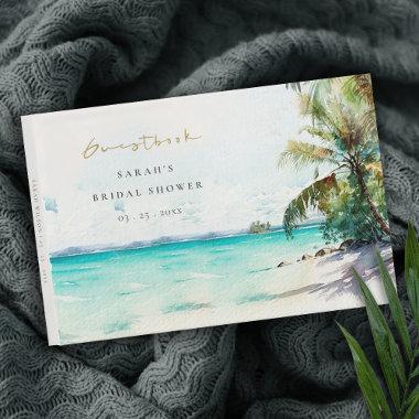 Tropical Beach Watercolor Palm Trees Bridal Shower Guest Book