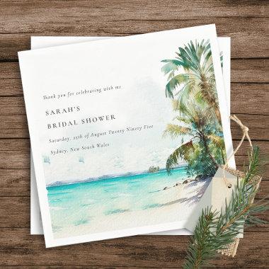 Tropical Beach Watercolor Palm Trees Bridal Shower Napkins