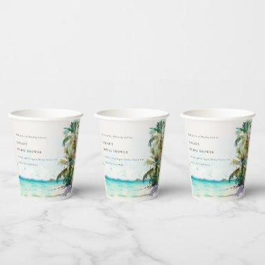 Tropical Beach Watercolor Palm Trees Bridal Shower Paper Cups