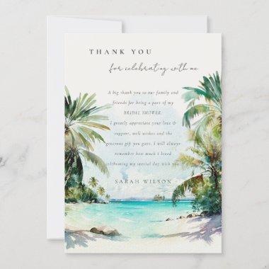 Tropical Beach Watercolor Palm Trees Bridal Shower Thank You Invitations