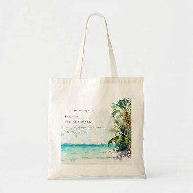 Tropical Beach Watercolor Palm Trees Bridal Shower Tote Bag