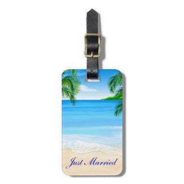 Tropical Beach Wedding Just Married Luggage Tag