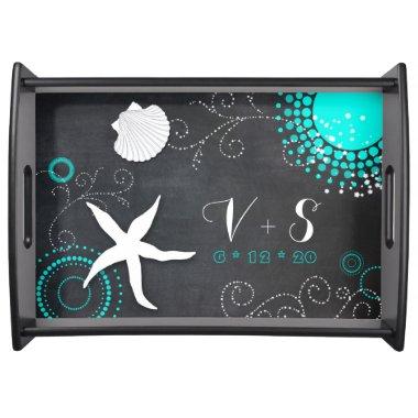 Tropical Beach Wedding Monograms Serving Tray