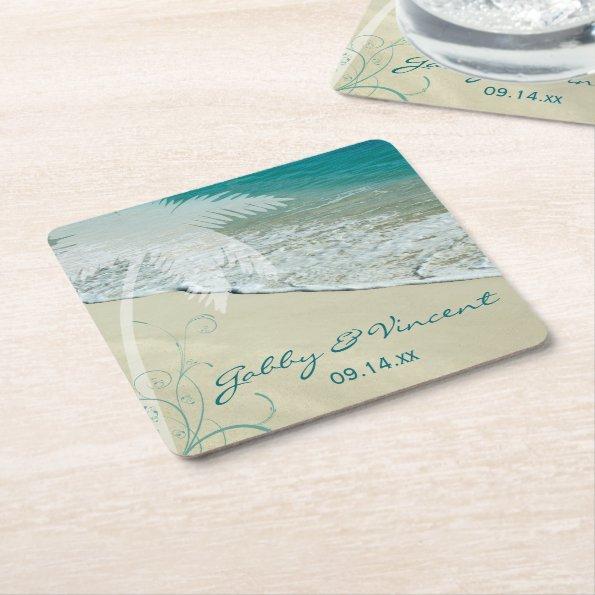 Tropical Beach Wedding Square Paper Coaster