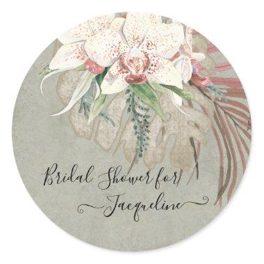 Tropical Beach White Orchid Sage Floral Foliage Classic Round Sticker