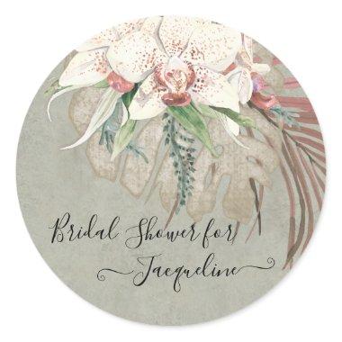 Tropical Beach White Orchid Sage Floral Foliage Classic Round Sticker