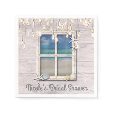 Tropical Beach Window White Wood Elegant Coastal Paper Napkins