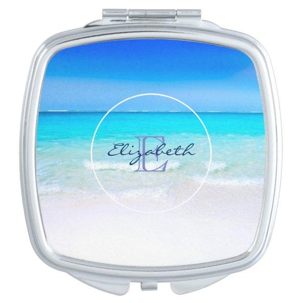 Tropical Beach with a Turquoise Sea Monogram Compact Mirror