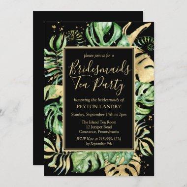 Tropical Black & Gold Bridesmaids Tea Party Invita Invitations