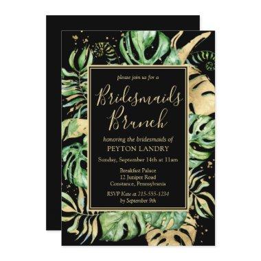 Tropical Black & Green Bridesmaids Brunch Invitati Invitations