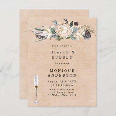 Tropical Boho White Protea Brunch & Bubbly Invitat Invitations
