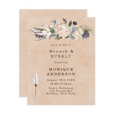 Tropical Boho White Protea Brunch & Bubbly Invitat Invitations