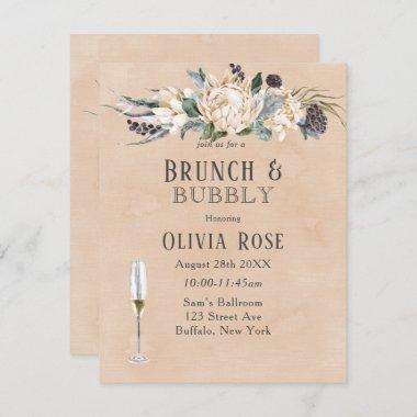 Tropical Boho White Protea Brunch & Bubbly Invitations