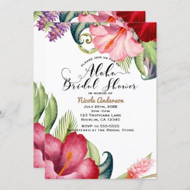 Tropical Botanical Floral Aloha Bridal Shower Invitations