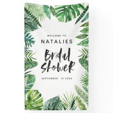 Tropical botanical foliage script bridal shower banner