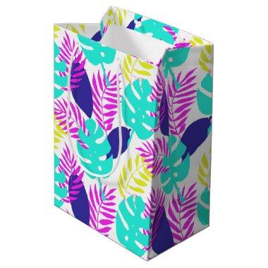 Tropical Botanical Pink, Yellow, Blue, Turquoise Medium Gift Bag