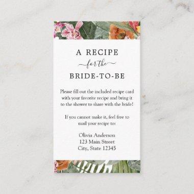 Tropical Bridal Recipe Request Enclosure Invitations