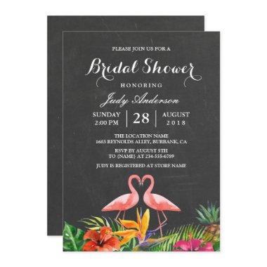 Tropical Bridal Shower Floral Chalkboard Flamingo Invitations