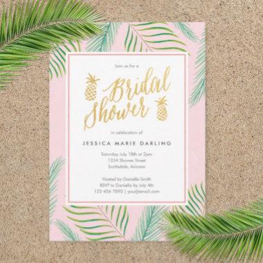 Tropical Bridal Shower Invitations in Pink & Gold