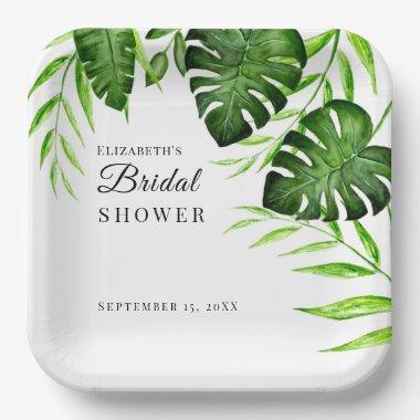 Tropical  Watercolor Script Jungle Paper Plates