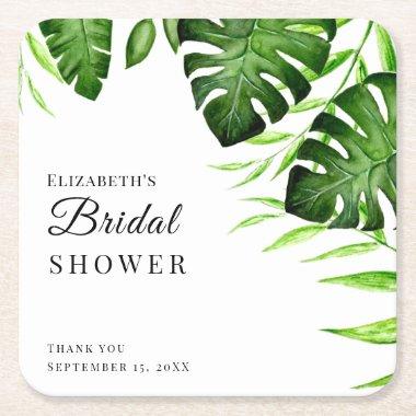 Tropical  Watercolor Script Jungle Square Paper Coaster