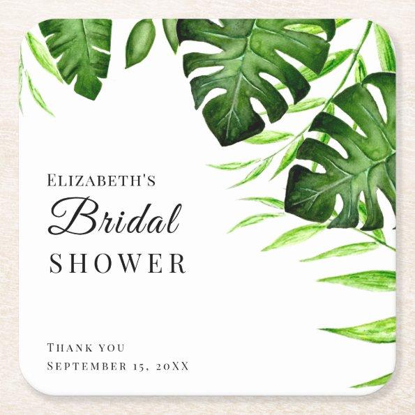 Tropical  Watercolor Script Jungle Square Paper Coaster