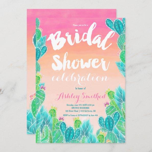 Tropical cactus watercolor bridal shower Invitations
