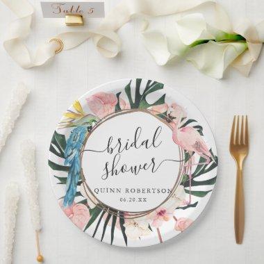 Tropical Chic Flamingo Floral Bridal Shower Paper Plates