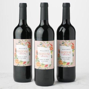 Tropical Citrus Bridal Shower Custom Wine Labels