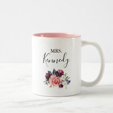 Tropical Colorful Summer Floral Mrs Newlywed Bride Two-Tone Coffee Mug