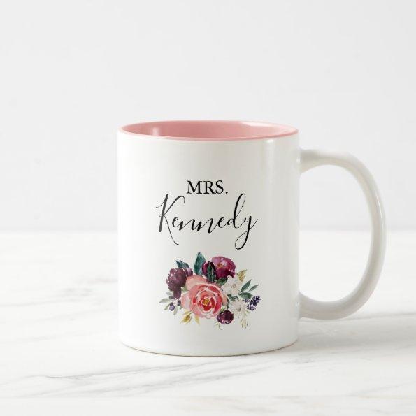 Tropical Colorful Summer Floral Mrs Newlywed Bride Two-Tone Coffee Mug