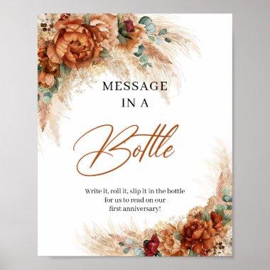 Tropical copper rusty flowers Message in a Bottle Poster