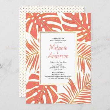 Tropical coral leaves wedding bridal shower Invitations